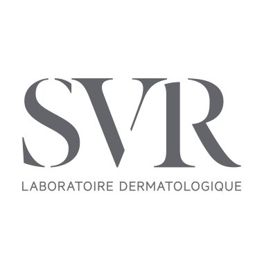 Logo "SVR" prezentuje nazwę laboratorium dermatologicznego na białym, minimalistycznym tle.