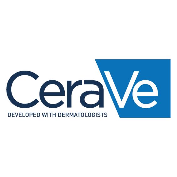 Logo CeraVe przedstawia nazwę marki, z niebieskim prostokątnym akcentem na białym tle.