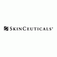 Czarne logo SkinCeuticals z małą ikoną po lewej stronie na czystym białym tle.