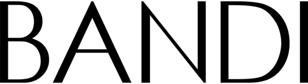 Logo "BANDI" — czarne, wielkie litery zajmujące centralną część białego tła; minimalistyczny styl.