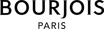 Czarny logotyp „BOURJOIS PARIS” wyeksponowany na jednolitym białym tle, minimalistyczny i elegancki.