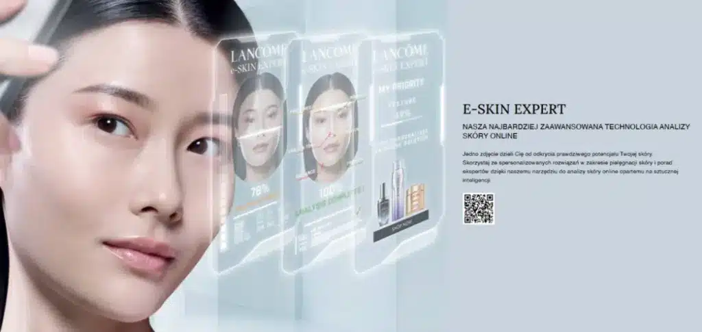 Strona z aplikacją do analizy stanu skóry  E-SKIN EXPERT Lancôme 