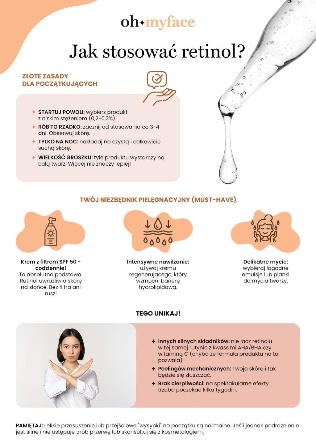 Infografika Oh My Face o tym, jak stosować retinol 