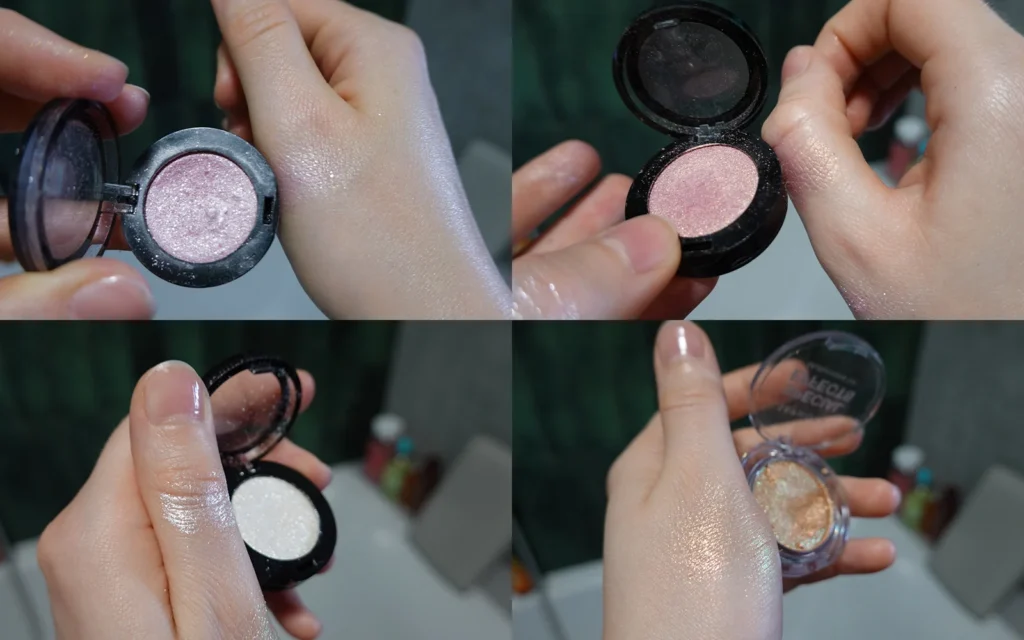 Pojedyncze cienie do powiek Sephora Collection - efekt na kobiecej skórze na dłoni 